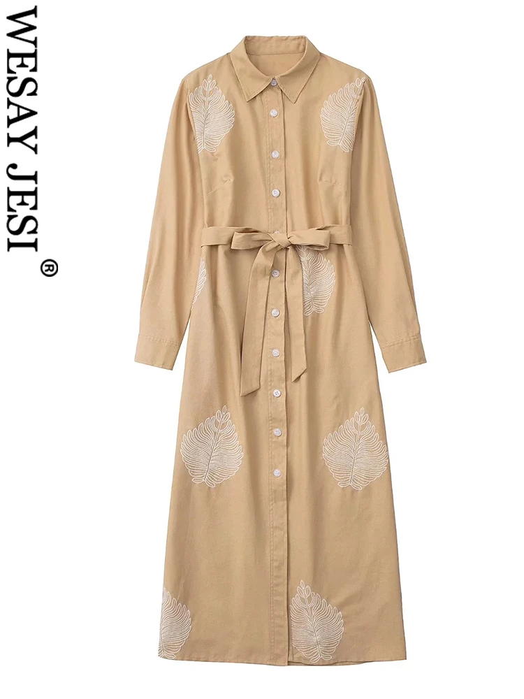 WESAY JESI Khaki Frayed Embroidered Thin Belt Lady Dress Casual Cotton Linen Skin Friendly Single Breasted Straight Women Dress
WESAY JESI Khaki Frayed Embroidered Thin Belt Lady Dress Casual Cotton Linen Skin Friendly Single Breasted Straight Women Dress