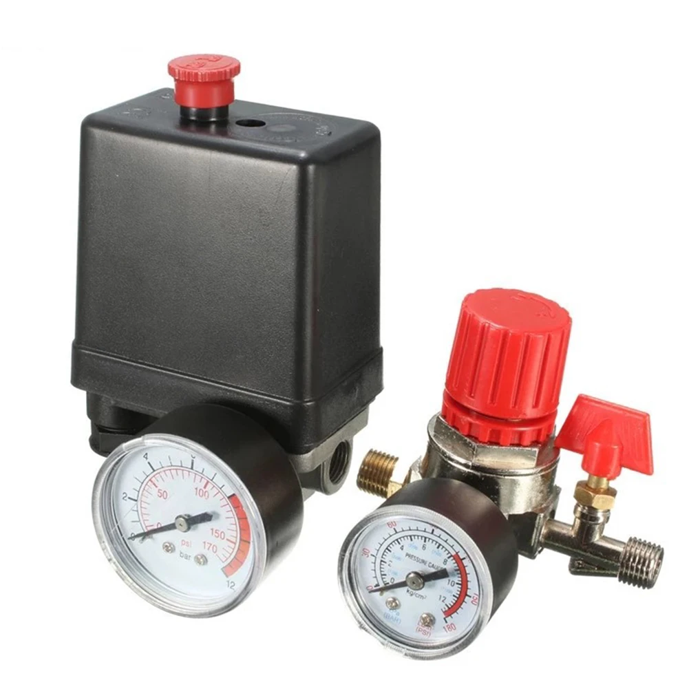 240V Air Compressor Pump Pressure Control Switch 4 Port Air Pump Control Valve 90-120PSI With Gauge Air Pump Control Valve
240V Air Compressor Pump Pressure Control Switch 4 Port Air Pump Control Valve 90-120PSI With Gauge Air Pump Control Valve