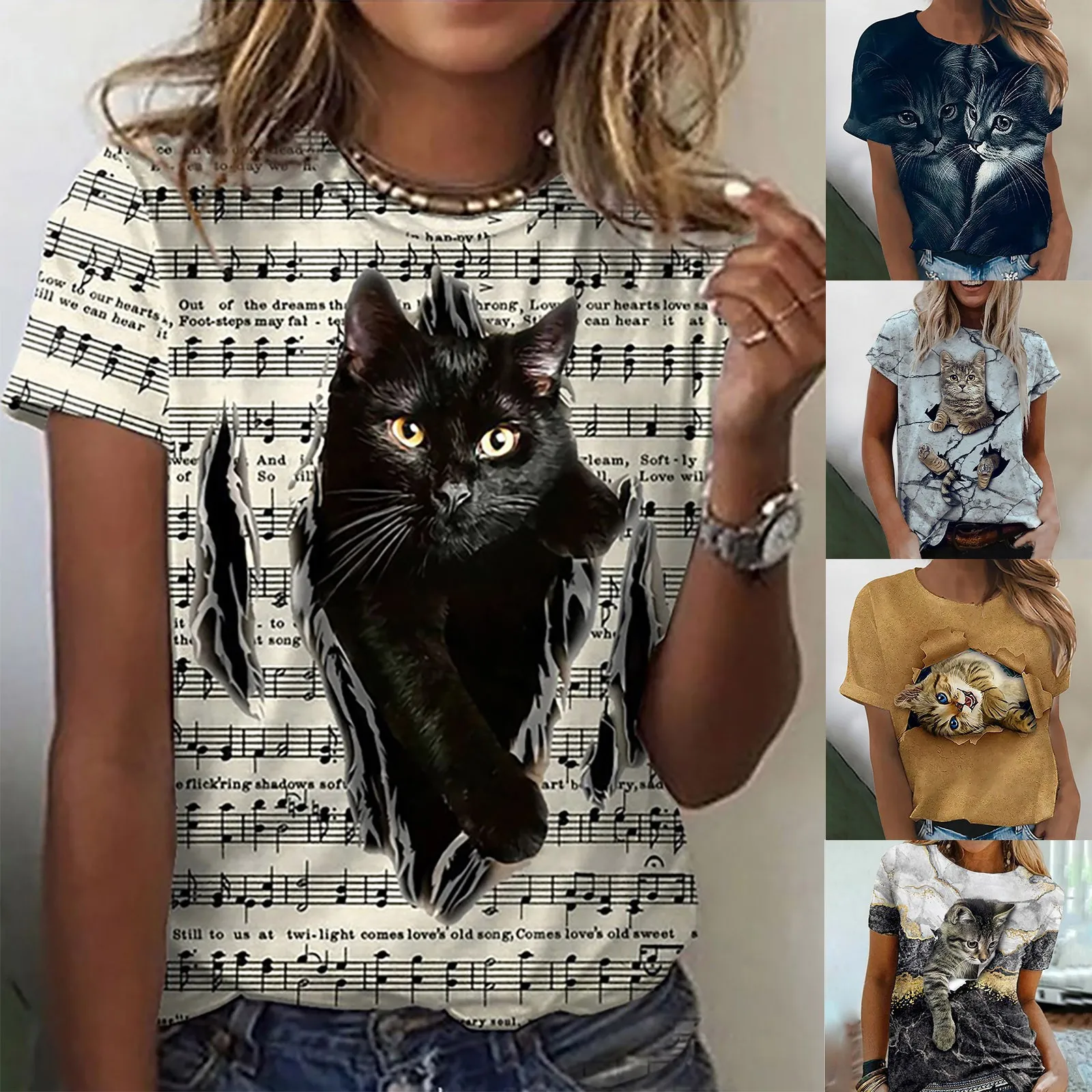 2022 Fashion Ladies Round Neck Pullover Short Sleeve T-Shirt Casual Cat Printed Cotton Long Ladies Shirt Fashion Loose Top
2022 Fashion Ladies Round Neck Pullover Short Sleeve T-Shirt Casual Cat Printed Cotton Long Ladies Shirt Fashion Loose Top