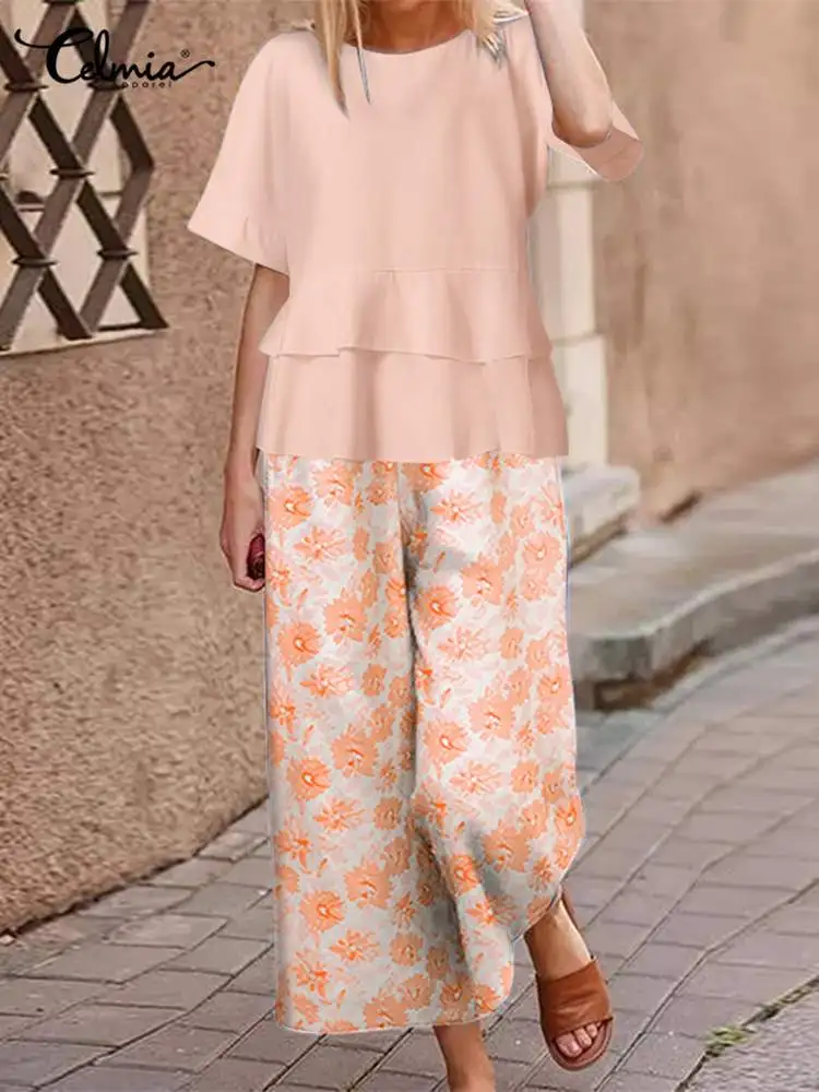 Women 2PCS Pant Sets Celmia Bohemian O Neck Flare Patchwork Tops and Floral Elastic Waist Trouser Suit Holiday Matching Sets
Women 2PCS Pant Sets Celmia Bohemian O Neck Flare Patchwork Tops and Floral Elastic Waist Trouser Suit Holiday Matching Sets