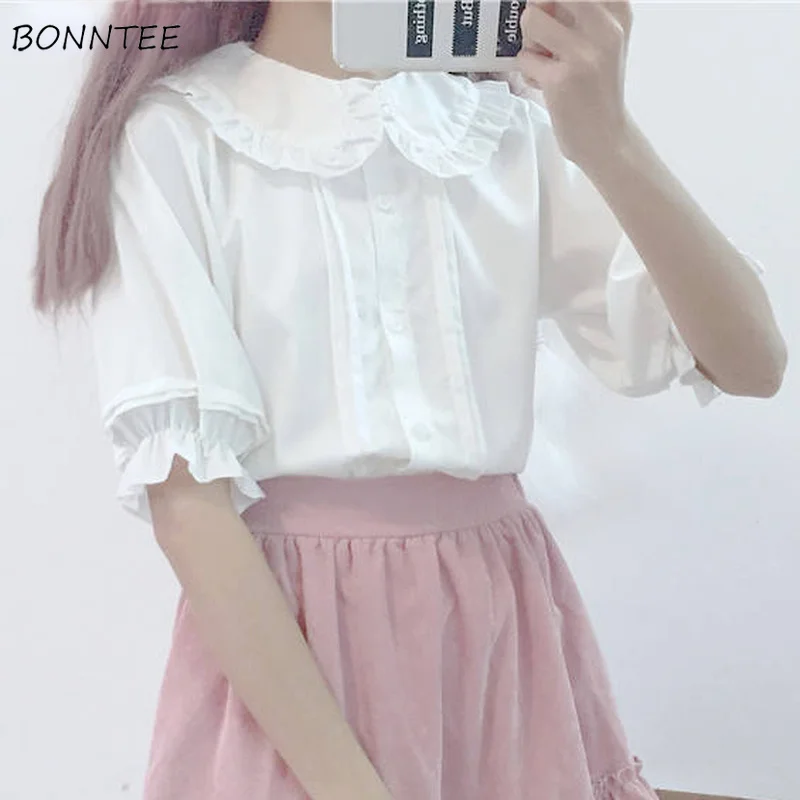 Shirts Women White Sweet Kawaii Students All-match Button Up Harajuku Lolita Pure Stylish Trendy Clothes Short Sleeve Summer New
Shirts Women White Sweet Kawaii Students All-match Button Up Harajuku Lolita Pure Stylish Trendy Clothes Short Sleeve Summer New