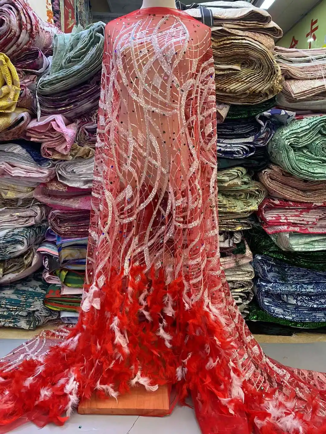 High -End Luxury Catwalk French Mesh 3D Feather Beaded Lace Fabric African With Sequin Colored Gemstone Fabric For Wedding Dress
High -End Luxury Catwalk French Mesh 3D Feather Beaded Lace Fabric African With Sequin Colored Gemstone Fabric For Wedding Dress