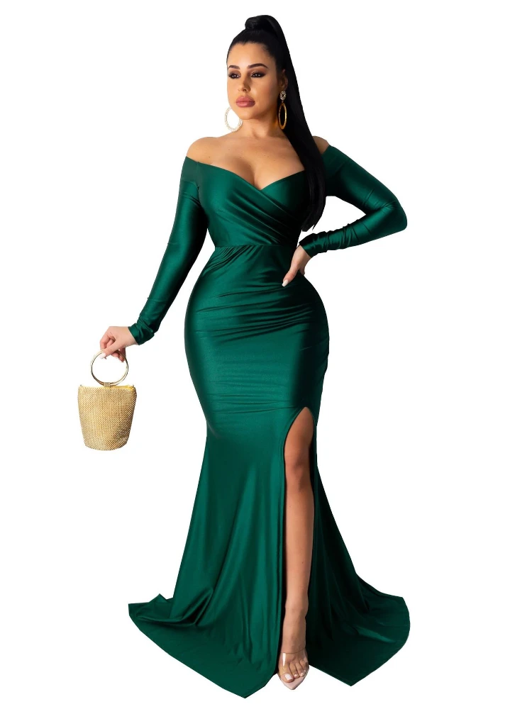 Autumn Winter Women Off Shoulder Plunging V-neck High Side Split Mermaid Maxi Dress Sexy Night Party Club Long Dresses Women New
Autumn Winter Women Off Shoulder Plunging V-neck High Side Split Mermaid Maxi Dress Sexy Night Party Club Long Dresses Women New