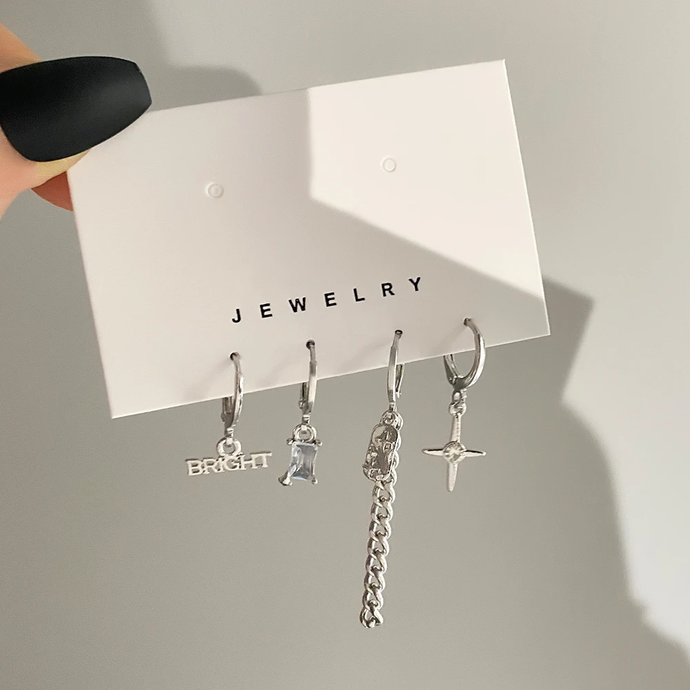 KISSWIFE Y2K Silver Color Letter Earrings Set For Women Men Alloy Crystal Star Chain Hoop Earrings Hiphop Trendy Jewelry Party
KISSWIFE Y2K Silver Color Letter Earrings Set For Women Men Alloy Crystal Star Chain Hoop Earrings Hiphop Trendy Jewelry Party