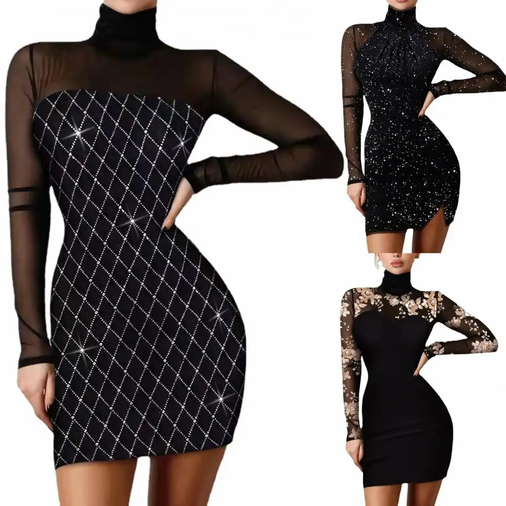 Formal Dress Mesh Patchwork Flower Pattern Spring Autumn Temperament Waist Tight Sheath Dress for Wedding
Formal Dress Mesh Patchwork Flower Pattern Spring Autumn Temperament Waist Tight Sheath Dress for Wedding