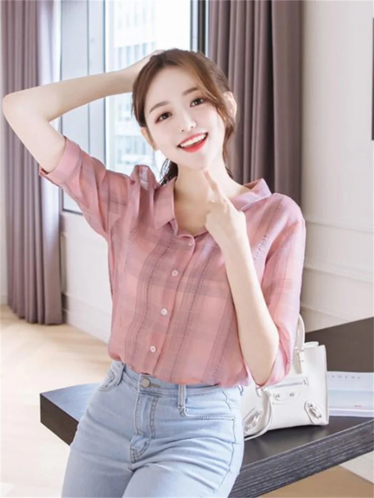 Women Spring Summer Style Chiffon Blouses Shirts Lady Casual Half Sleeve Turn-down Collar Plaid Solid Loose Women's Tops DF3499
Women Spring Summer Style Chiffon Blouses Shirts Lady Casual Half Sleeve Turn-down Collar Plaid Solid Loose Women's Tops DF3499