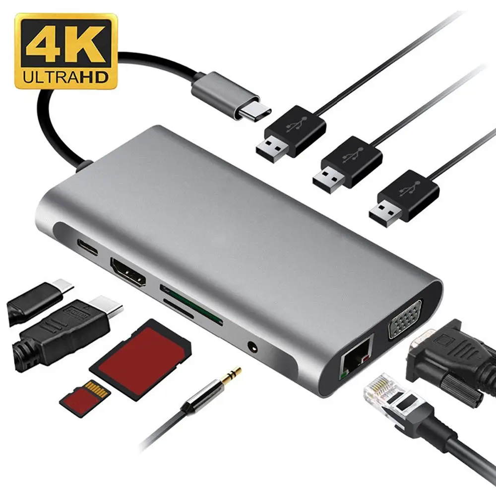 

Многопортовый адаптер USB 3,0 док-станция PD зарядка SD TF Gigabit Ethernet 4K HDMI USB Type-C концентратор 10 в 1 конвертер