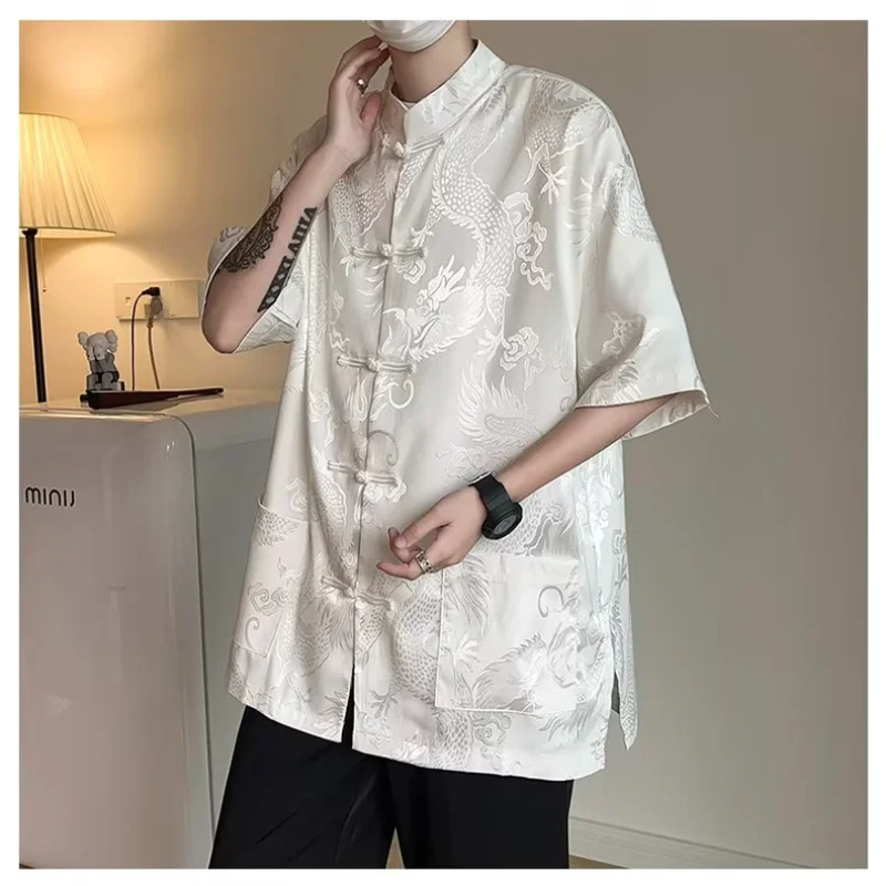 New Chinese Men's Shirt Ice Silk Dragon Pattern Tang Loose Plus Size Tops Summer Retro Short-sleeved Thin T-shirt Men's Clothing
New Chinese Men's Shirt Ice Silk Dragon Pattern Tang Loose Plus Size Tops Summer Retro Short-sleeved Thin T-shirt Men's Clothing