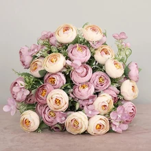 1 Bouquet Artificial Peony Tea Rose Flowers Camellia Silk Fake Flower Flores For DIY Home Garden Wedding Decoration