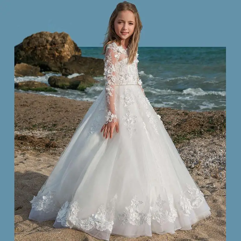 Long Sleeve Lace Wedding Flower Girl Dress Bateau Neck Floor Length Tulle Kids Formal Party Toddler Gowns
Long Sleeve Lace Wedding Flower Girl Dress Bateau Neck Floor Length Tulle Kids Formal Party Toddler Gowns