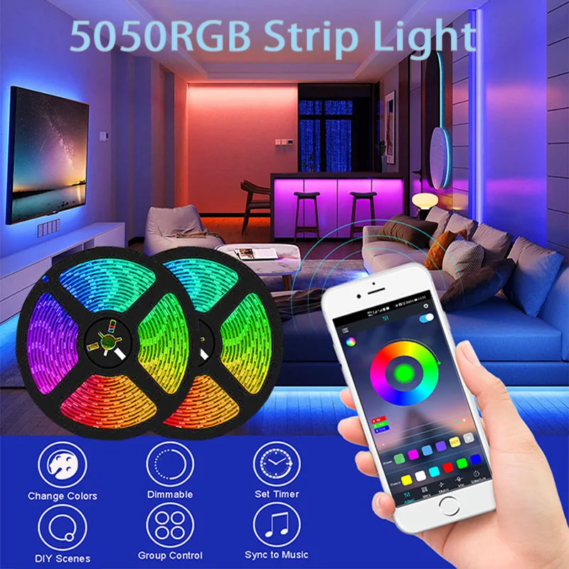 

Smart Bluetooth TV BackLight With USB Infrared Remote Control Light Strip Set 5050RGB Music Rhythm LED Light Room Decoration