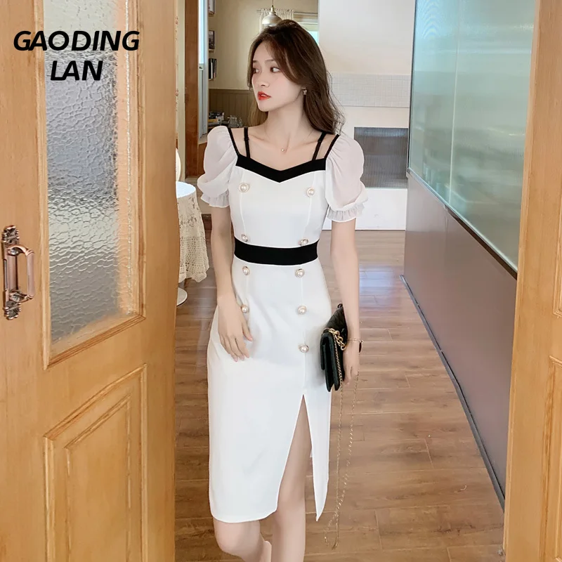 Summer Women White Hepburn Mid Length Dress Slim Waist Thin Bubble Sleeve Temperament Dresses Female Short Sleeve Split Dress
Summer Women White Hepburn Mid Length Dress Slim Waist Thin Bubble Sleeve Temperament Dresses Female Short Sleeve Split Dress