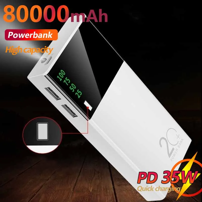 80000mAh Power Bank Digital Display With LED Light External Battery Charger Fast Charging Portable Power Bank Charger for Xiaomi
80000mAh Power Bank Digital Display With LED Light External Battery Charger Fast Charging Portable Power Bank Charger for Xiaomi