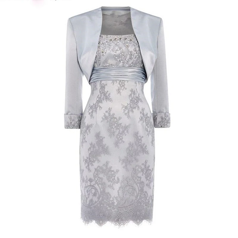 With Jacket Mother Of The Bride Dress Short Knee Length Silver Navy Blue Beaded Lace Satin Formal Party Gown Wedding Guest Gown
With Jacket Mother Of The Bride Dress Short Knee Length Silver Navy Blue Beaded Lace Satin Formal Party Gown Wedding Guest Gown