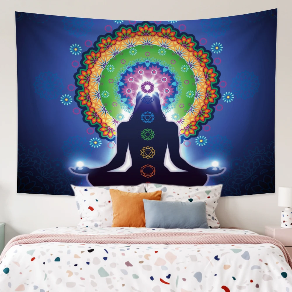 

Indian Yoga Seven Chakras Tapestry Psychedelic Mandala Meditation Wall Hanging Hippie Aesthetic Boho Dorm Blanket Bedroom Sheet