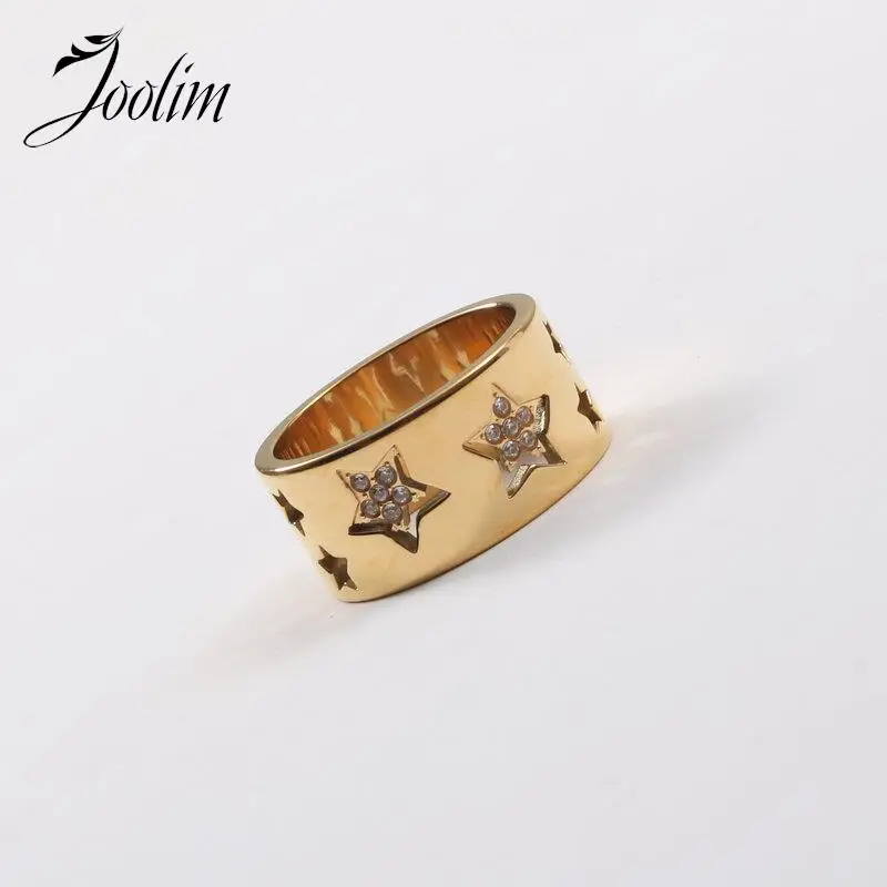 Joolim Jewelry Wholesale High End PVD Hollow Wide Surface Pentagram Zirconia Pave Band Stainless Steel Rings Trend For Women
Joolim Jewelry Wholesale High End PVD Hollow Wide Surface Pentagram Zirconia Pave Band Stainless Steel Rings Trend For Women