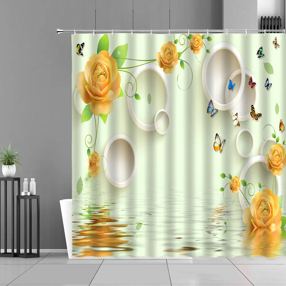Golden Rose Flowers Shower Curtains Geometric Floral Plant Butterfly Print Waterproof Bath Curtain European Home Bathroom Decor
Golden Rose Flowers Shower Curtains Geometric Floral Plant Butterfly Print Waterproof Bath Curtain European Home Bathroom Decor