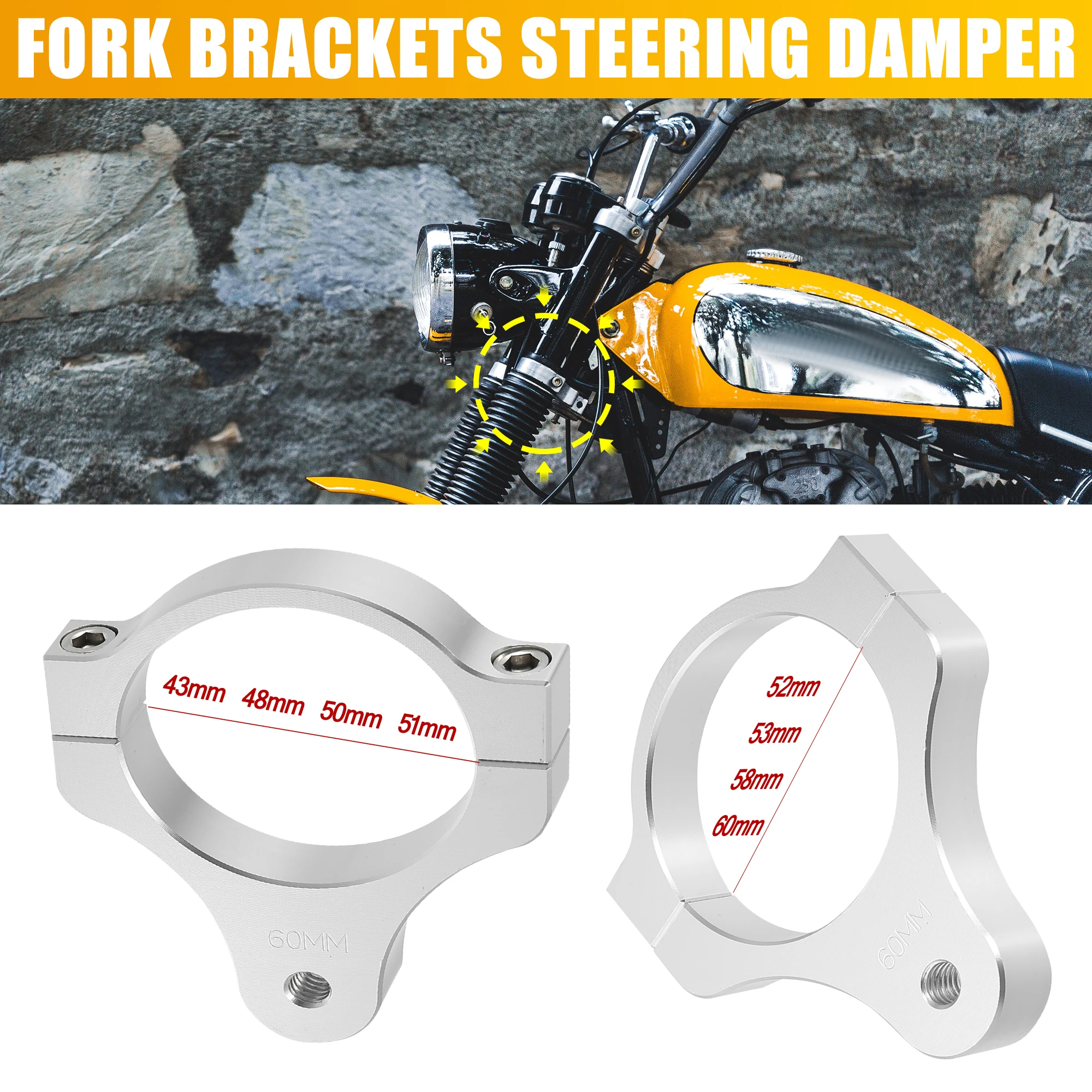 Motoforti 43/48/50/51/52/53/58/60mm CNC Universal Steering Damper Fork Brackets Motorcycle Mounting Clamp Support Holder
Motoforti 43/48/50/51/52/53/58/60mm CNC Universal Steering Damper Fork Brackets Motorcycle Mounting Clamp Support Holder