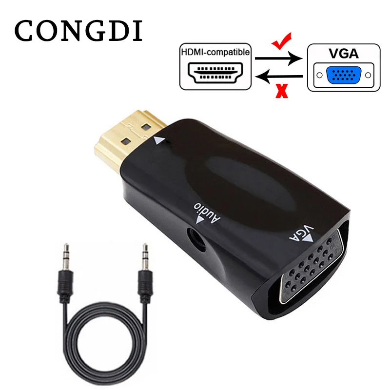 HDMI-compatible to VGA Cable Adapter Male To Famale Converter Adapter 3.5 mm Jack Audio HD 1080P For PC Laptop Tablet
HDMI-compatible to VGA Cable Adapter Male To Famale Converter Adapter 3.5 mm Jack Audio HD 1080P For PC Laptop Tablet