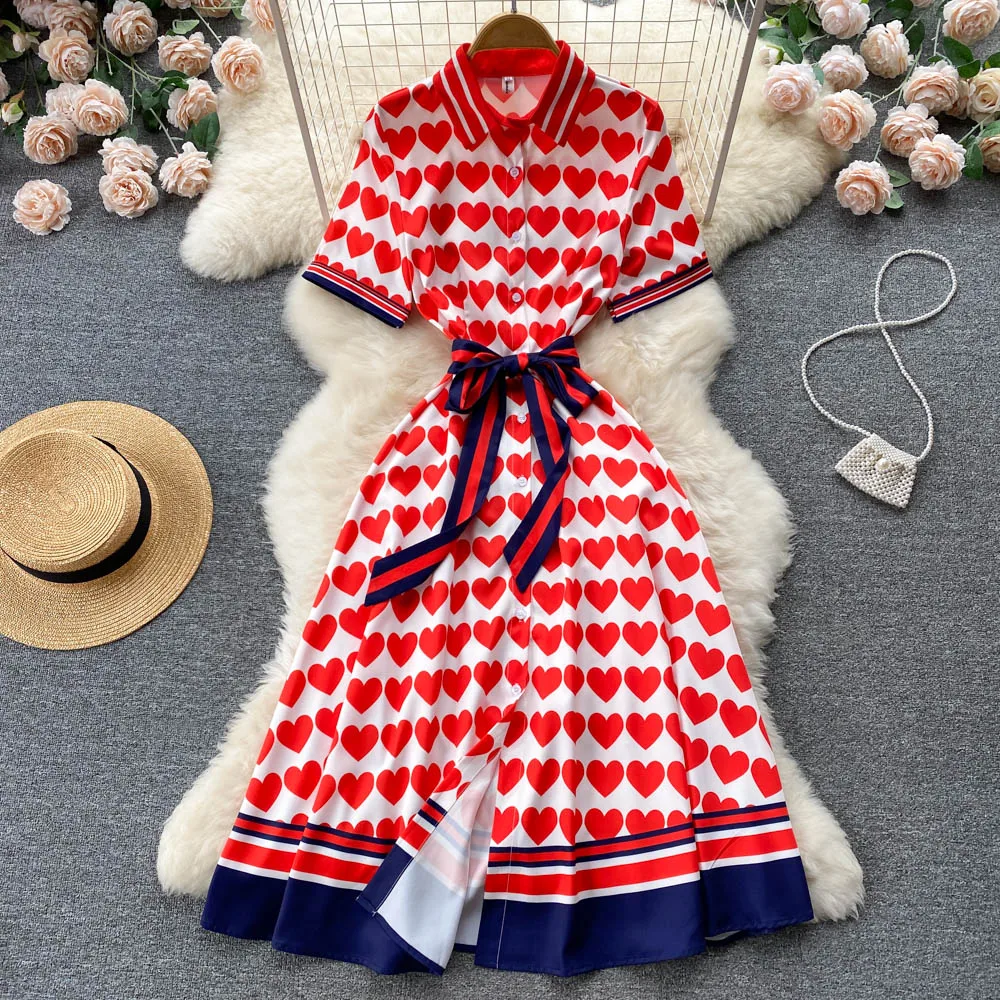 Dresses French minority Lapel single breasted love print design feminine elegance over the knee
Dresses French minority Lapel single breasted love print design feminine elegance over the knee