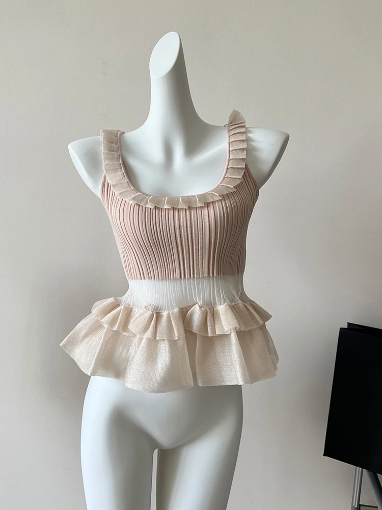 Summer Women Korean Fashion Patchwork Slim Design Ruffle Vintage Camisole Crop Tops Mori Girl Streetwear 2000s Aesthetic Party
Summer Women Korean Fashion Patchwork Slim Design Ruffle Vintage Camisole Crop Tops Mori Girl Streetwear 2000s Aesthetic Party