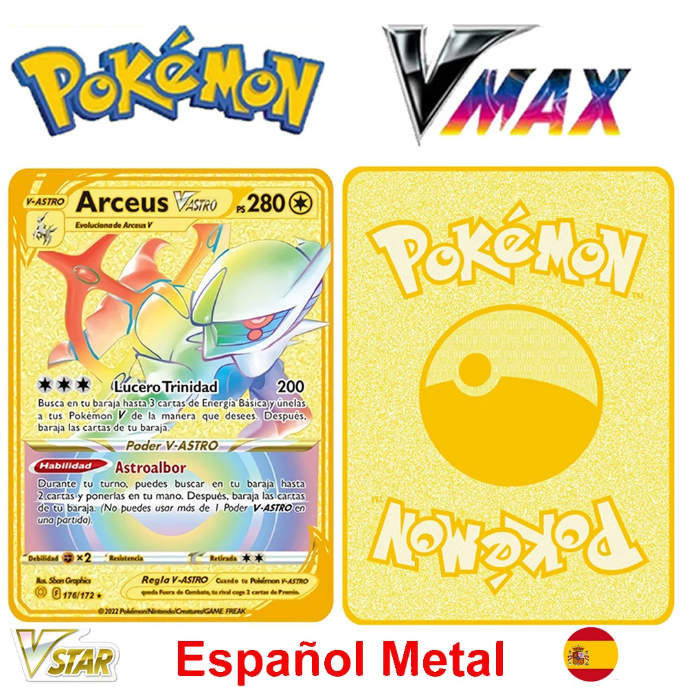 Покемон, металлические карты, испанский Покемон, España Vmax Vstar Arceus Charizard Hisuian Lilligant, железная Золотая игра, коллекционные игрушки
Покемон, металлические карты, испанский Покемон, España Vmax Vstar Arceus Charizard Hisuian Lilligant, железная Золотая игра, коллекционные игрушки