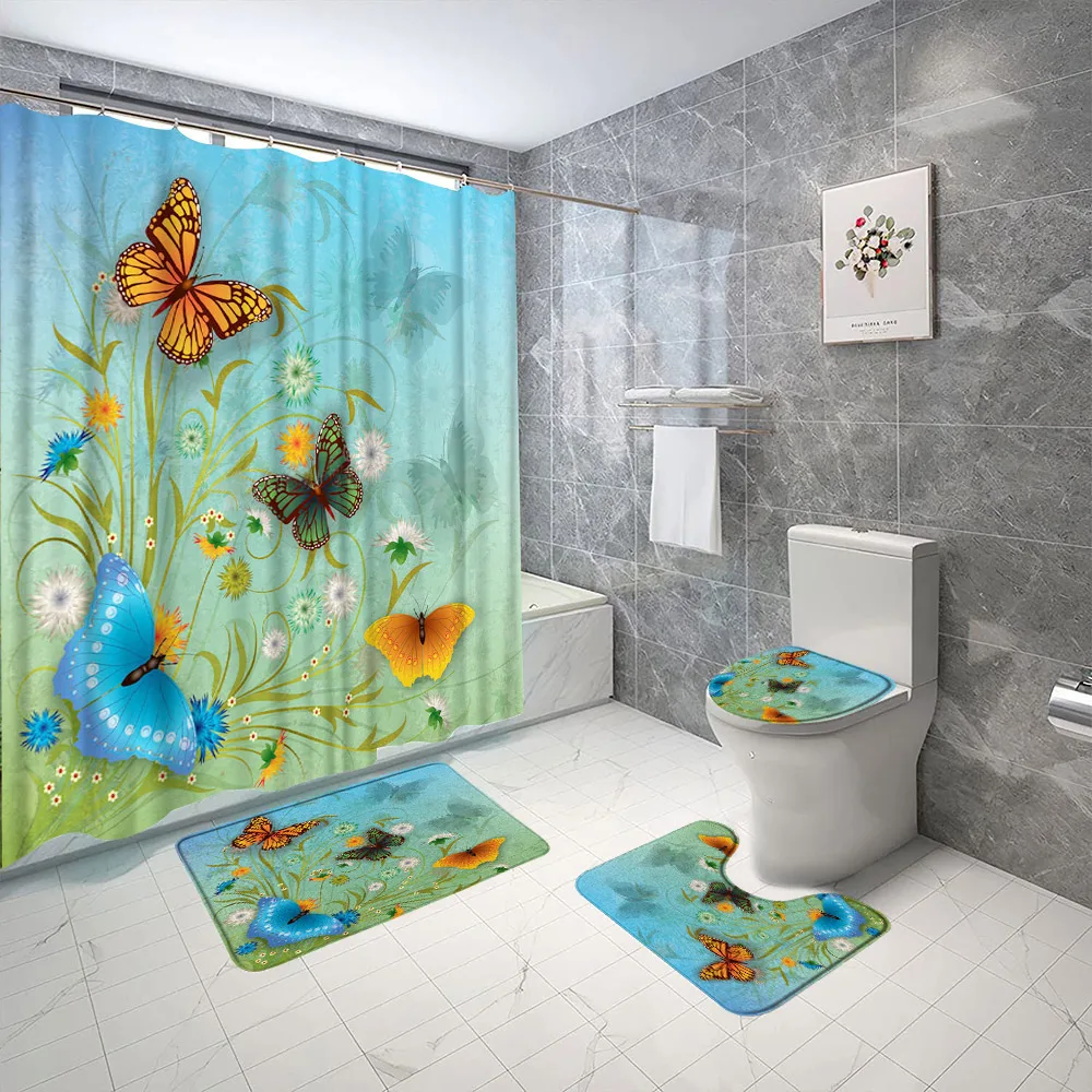 4PCS/Set Spring Flower Butterfly Shower Curtains Bath Mat Hand painted Plant Florals Fabric Bathroom Curtain Anti Slip Floor Rug
4PCS/Set Spring Flower Butterfly Shower Curtains Bath Mat Hand painted Plant Florals Fabric Bathroom Curtain Anti Slip Floor Rug