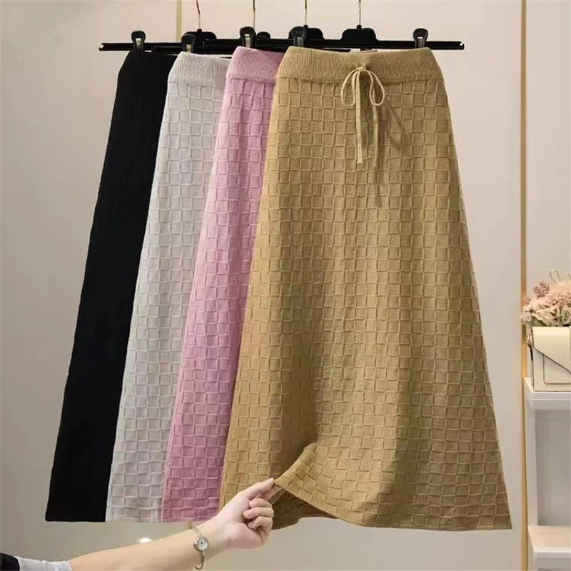 Plaid Knitted Skirt Women Elegant Autumn Winter Midi High Elastic Waist Skirts Loose A-line Vintage Drawstring Skirt Solid N934
Plaid Knitted Skirt Women Elegant Autumn Winter Midi High Elastic Waist Skirts Loose A-line Vintage Drawstring Skirt Solid N934
