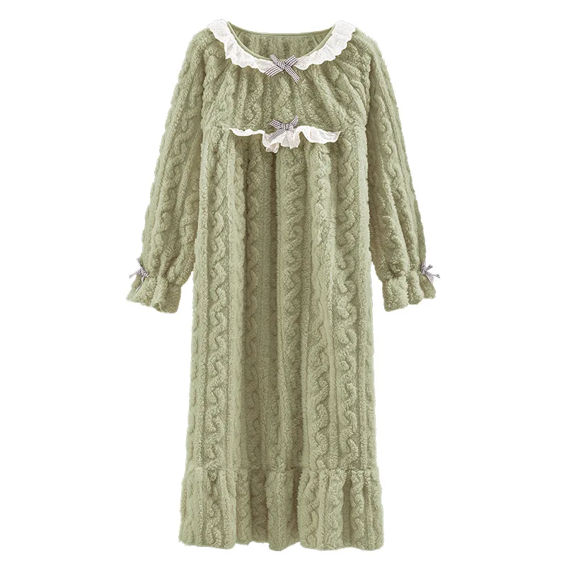 

Winter Thicken Coral Velvet Warm Sleepwear Long Dress for Women Sweet Girls Flannel Nightgowns Cute Bath Robe Loose Home Wear