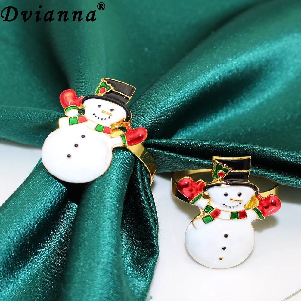 

6Pcs Christmas Napkin Rings Xmas Snowflake Reindeer Snowman Angel Bell Candy Design for Christmas Table Decoration HWC79