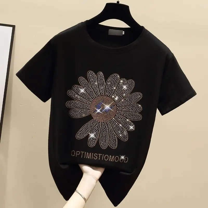 Summer Internet Celebrity Super Hot Short Sleeve Diamond Flower Loose T-shirt for Women
Summer Internet Celebrity Super Hot Short Sleeve Diamond Flower Loose T-shirt for Women