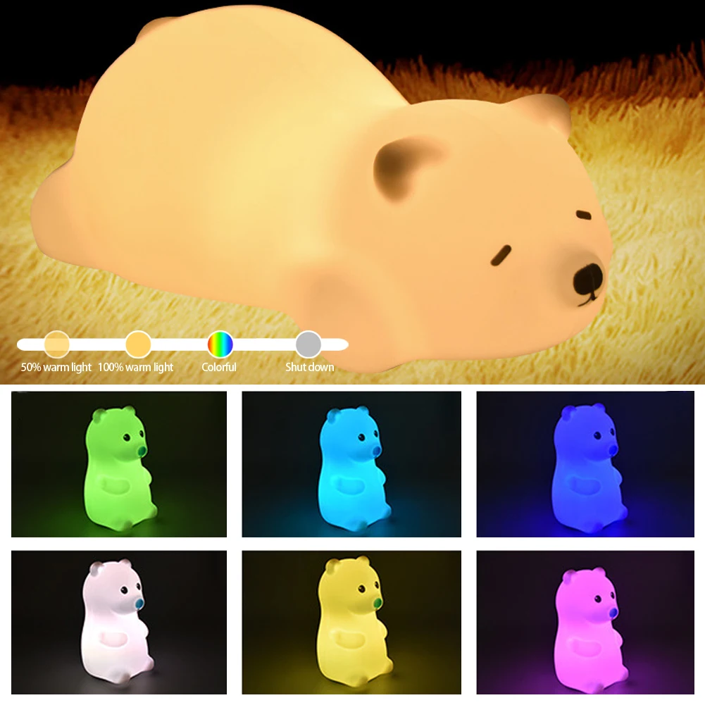 USB Charging Cute Polar Bear Tap Night Light Silicone Animal Atmosphere Lamp Children Kids Holiday Gift Dimmable Night Lamp 5V
USB Charging Cute Polar Bear Tap Night Light Silicone Animal Atmosphere Lamp Children Kids Holiday Gift Dimmable Night Lamp 5V