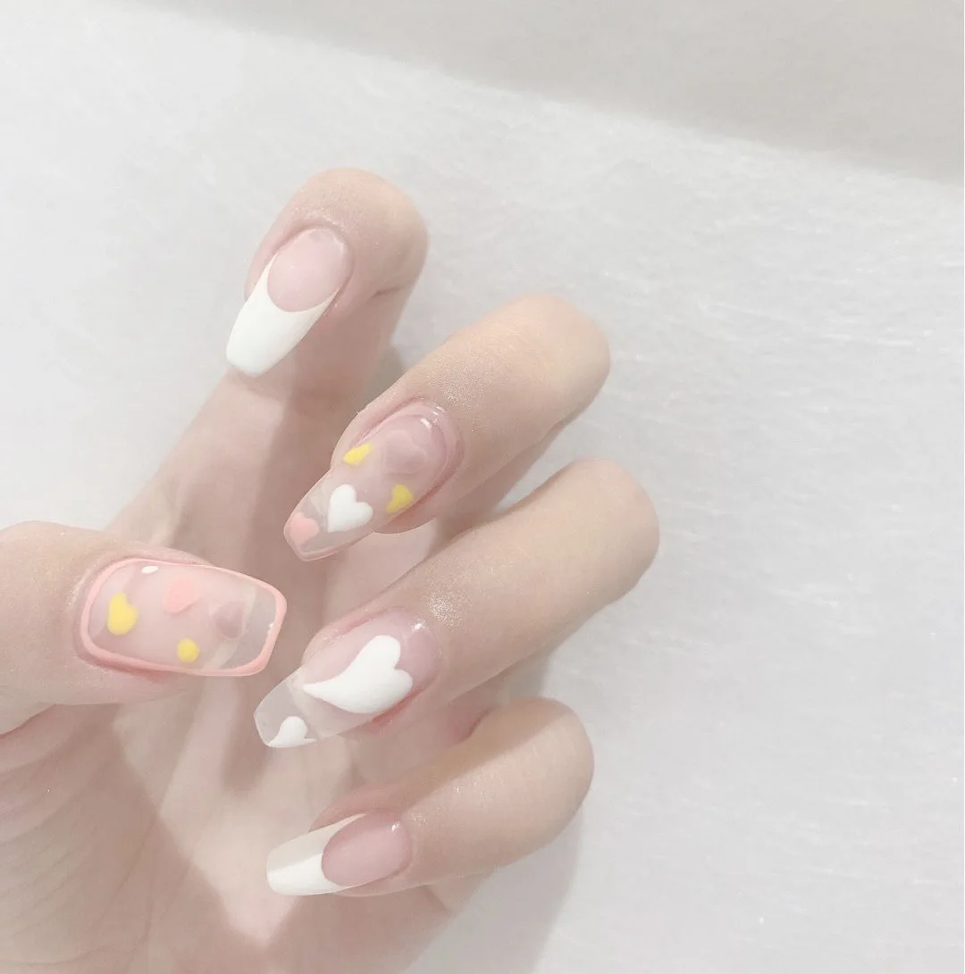 

24 шт., накладные ногти с полным покрытием, элегантные розовые градиентные блестящие французские короткие ногти, короткие накладные ногти