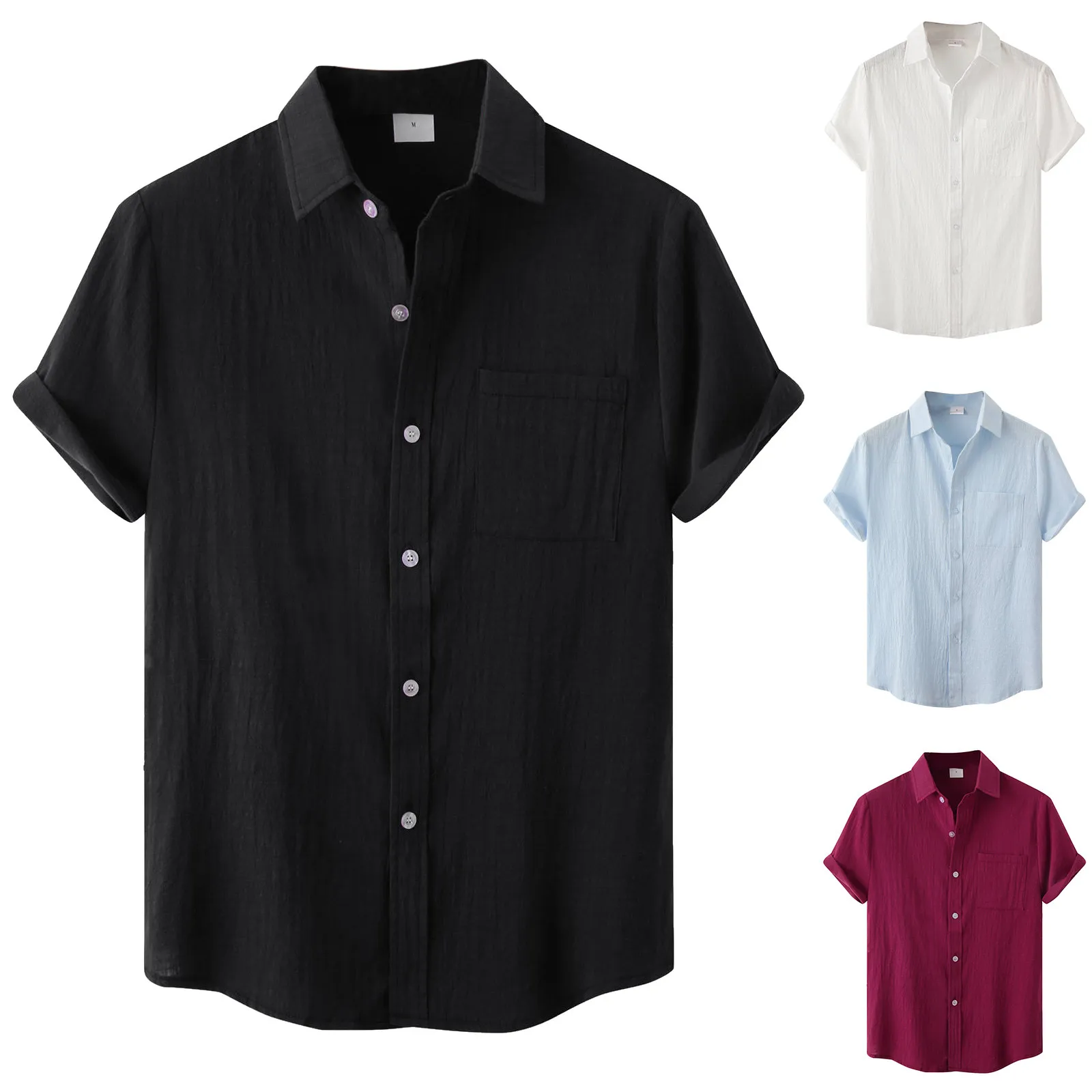 Men Shirts 2022 New Spring Solid Color Turndown Collar Casual Short-Sleeved Men's Shirts Blouse Cotton And Linen Lapel Shirt
Men Shirts 2022 New Spring Solid Color Turndown Collar Casual Short-Sleeved Men's Shirts Blouse Cotton And Linen Lapel Shirt