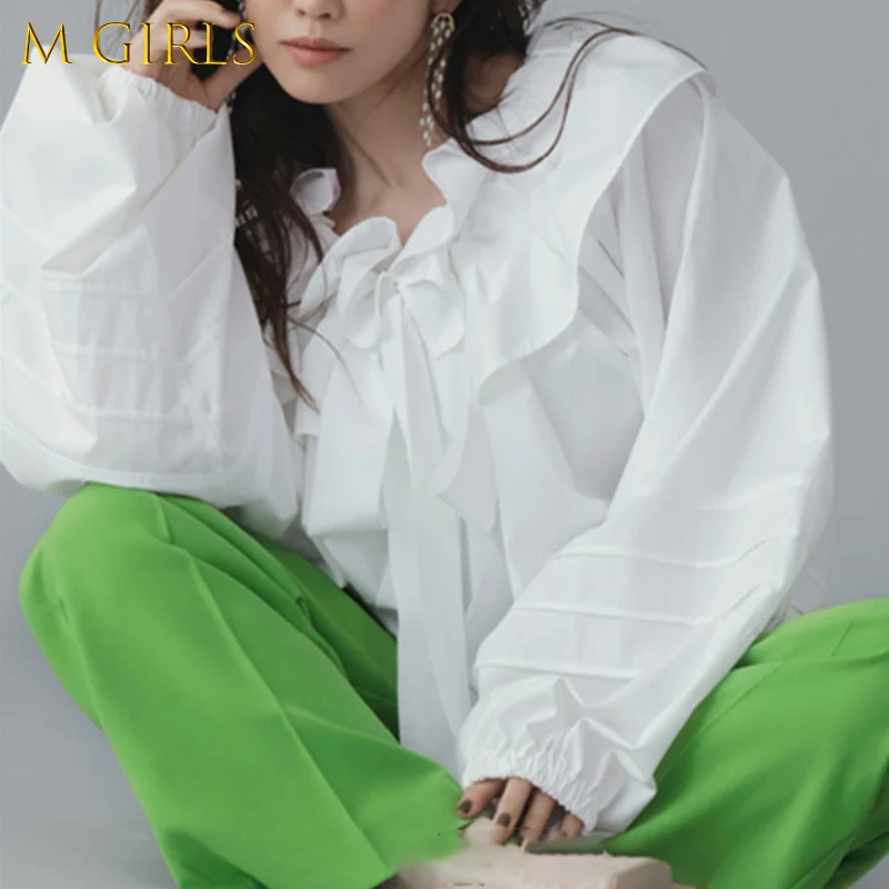 M GIRLS Elegant Sweet Ruffles Blouses Women 2022 Lace Up Vinatge Bow Tops Chic New Batwing Sleeve Designed Shirts Spring Femme
M GIRLS Elegant Sweet Ruffles Blouses Women 2022 Lace Up Vinatge Bow Tops Chic New Batwing Sleeve Designed Shirts Spring Femme