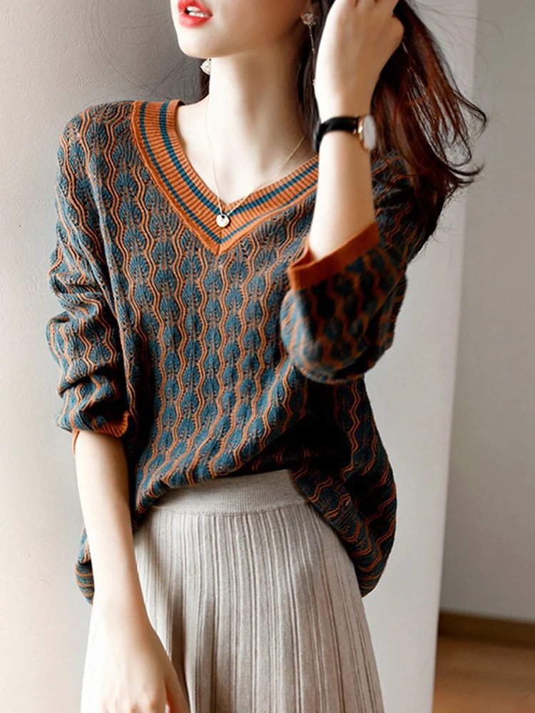Autumn Sweater Women Pullover Knitted Heart Collar Long Sleeve Water Ripple Loose Elegant Offies Ladies Tops Blouse Sweater 2022
Autumn Sweater Women Pullover Knitted Heart Collar Long Sleeve Water Ripple Loose Elegant Offies Ladies Tops Blouse Sweater 2022