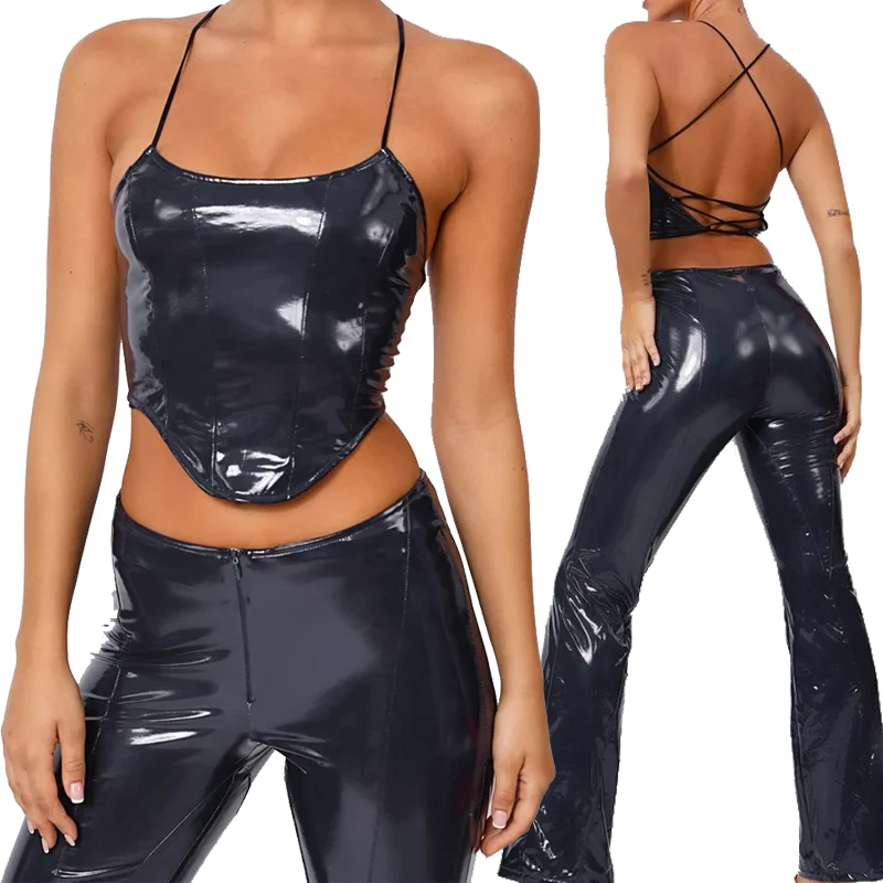 Casual PU Leather Solid Color Sling Halter Tank Top Women Streetwear Cropped Top Chic Ring Straps Skinny Black Skinny Summer
Casual PU Leather Solid Color Sling Halter Tank Top Women Streetwear Cropped Top Chic Ring Straps Skinny Black Skinny Summer