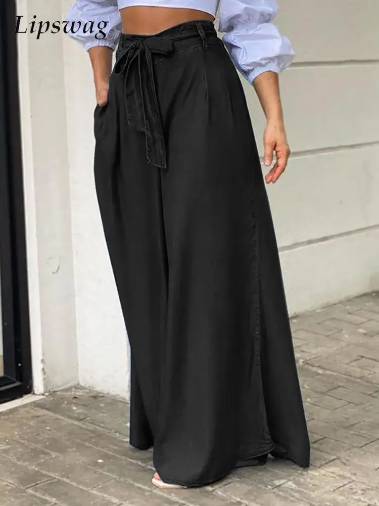 Summer Women High Waist Lace Up Casual Pants Fashion Dark Blue Solid Loose Long Pants Elegant All-match Straight Wide Leg Pants
Summer Women High Waist Lace Up Casual Pants Fashion Dark Blue Solid Loose Long Pants Elegant All-match Straight Wide Leg Pants