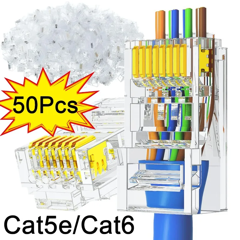 RJ45 Connector Cat6/ Cat5e RJ45 Pass Through Ethernet Cable Connector UTP Network Plug for Solid Wire or Stranded Ethernet Cable
RJ45 Connector Cat6/ Cat5e RJ45 Pass Through Ethernet Cable Connector UTP Network Plug for Solid Wire or Stranded Ethernet Cable