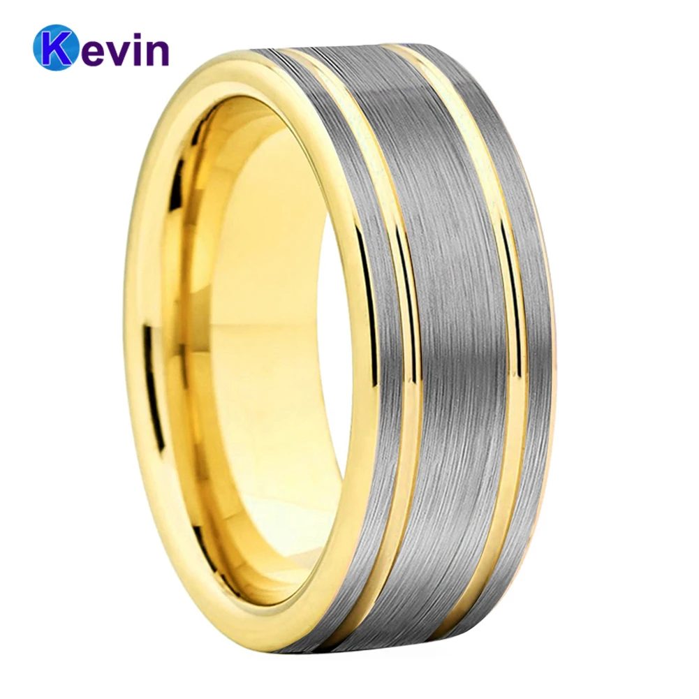 8mm Yellow Gold Men Women Band Tungsten Carbide Wedding Engagement Ring With Grooves And Pipe Cut Comfort Fit
8mm Yellow Gold Men Women Band Tungsten Carbide Wedding Engagement Ring With Grooves And Pipe Cut Comfort Fit