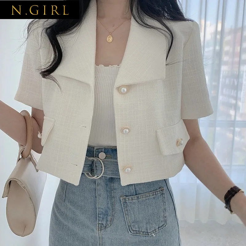 N GIRLS Blazer Women Single-breasted Lapel Short-sleeve Vintage Simple Elegant Office Lady Korean Style High-quality Trendy Slim
N GIRLS Blazer Women Single-breasted Lapel Short-sleeve Vintage Simple Elegant Office Lady Korean Style High-quality Trendy Slim