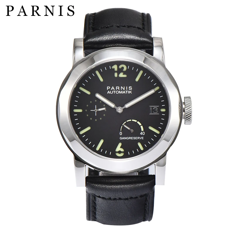 Parnis 43mm Silver Case Mechanical Automatic Men Watches Power Reserve Leather Strap Calendar Wristwatches Man relogio masculino
Parnis 43mm Silver Case Mechanical Automatic Men Watches Power Reserve Leather Strap Calendar Wristwatches Man relogio masculino