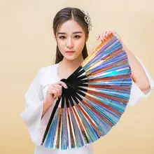 13 Inch Folding Fan 13 Ribs Burr Free Brilliant Color Birthday Gift Transparent Large Shining Rave Hand Fan Performance Prop