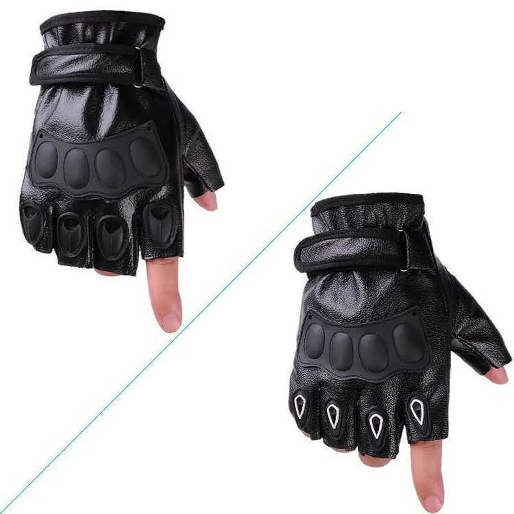 

1 Pair Fingerless Cycling Gloves Shock Absorption PU Leather Sport Mittens Convenient Non-slip Gym Gloves Hiking