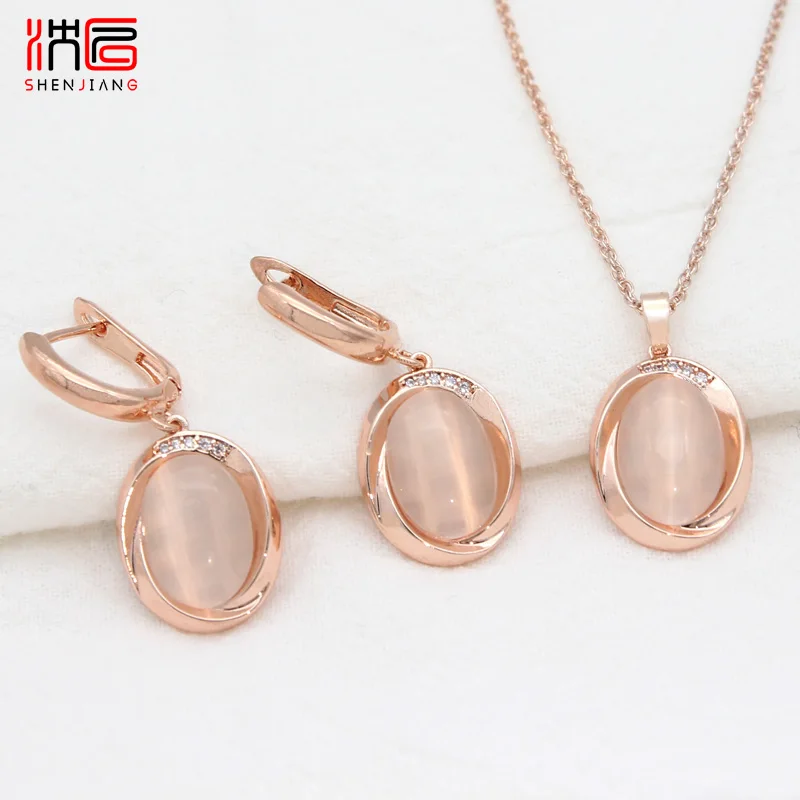 SHENJIANG New Rose Gold Egg Shape Oval Opal Cat's Eye Dangle Earrings Jewelry Sets For Women Wedding Pendant Necklace
SHENJIANG New Rose Gold Egg Shape Oval Opal Cat's Eye Dangle Earrings Jewelry Sets For Women Wedding Pendant Necklace