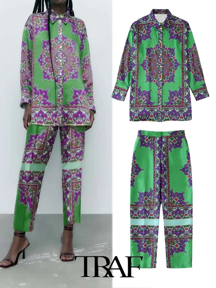TRAF 2022 Ladies Shirt Suit Single OL Printed Drape Shirt Top+Printed Drape Wide-Leg Pants Basic Causal Outfits
TRAF 2022 Ladies Shirt Suit Single OL Printed Drape Shirt Top+Printed Drape Wide-Leg Pants Basic Causal Outfits