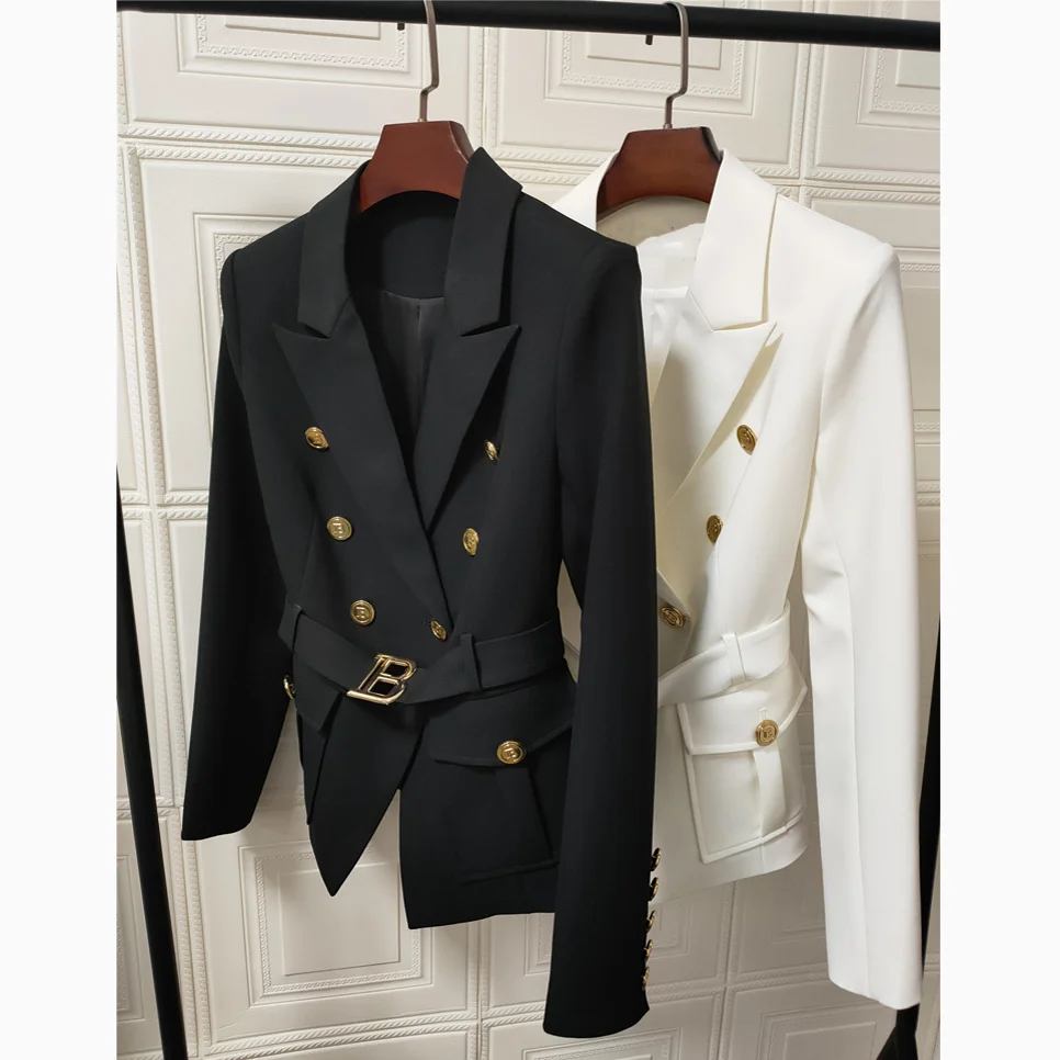 New Spring And Autumn Temperament Belt Slim Ladies Coat Double Breasted Multi-pocket Decorative Solid Color Suit Women Blazers
New Spring And Autumn Temperament Belt Slim Ladies Coat Double Breasted Multi-pocket Decorative Solid Color Suit Women Blazers