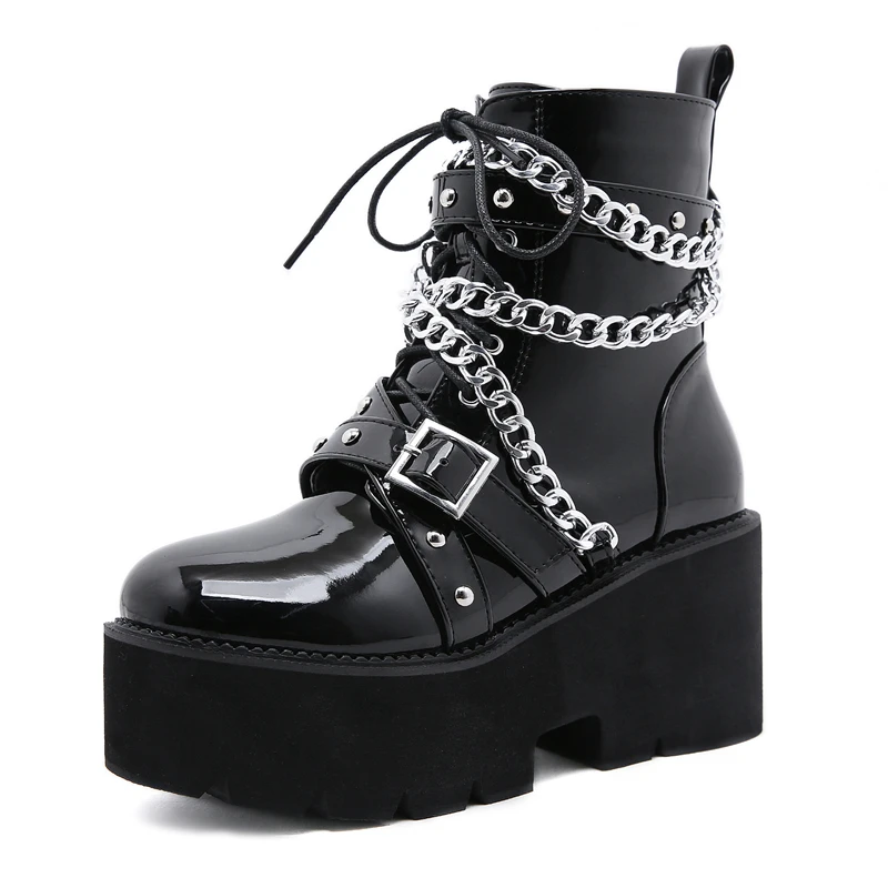 Platform Wedge Ankle Fashion Boots Metal Chain Lace Up Women's Shoes Non-Slip Increase 04A
Platform Wedge Ankle Fashion Boots Metal Chain Lace Up Women's Shoes Non-Slip Increase 04A