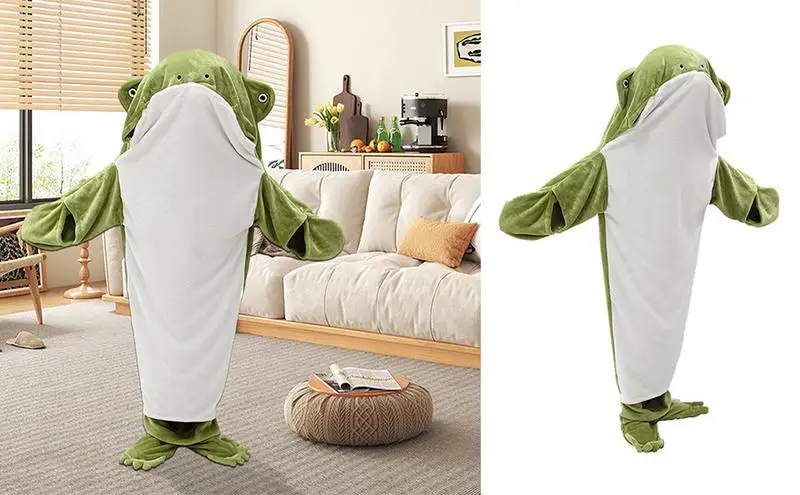 

Soft Flannel Pajama Cute Frog Jumpsuit Hoodie Jumpsuit Blanket Cold Weather Sleep Loungewear For Sleepovers Parties Cosplay