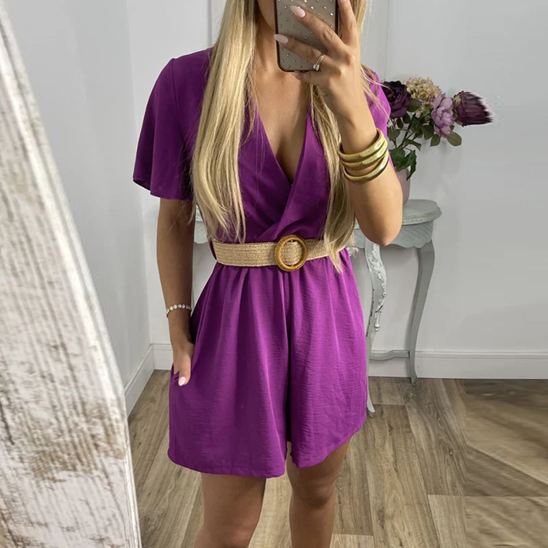 2yk Clothes Fashion Solid Deep V-neck Shorts One Piece Gowns Female Straight Jumpsuit & Belt Women Short Sleeve Summer Overall
2yk Clothes Fashion Solid Deep V-neck Shorts One Piece Gowns Female Straight Jumpsuit & Belt Women Short Sleeve Summer Overall